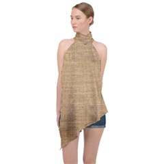 Burlap Texture Halter Asymmetric Satin Top by nateshop