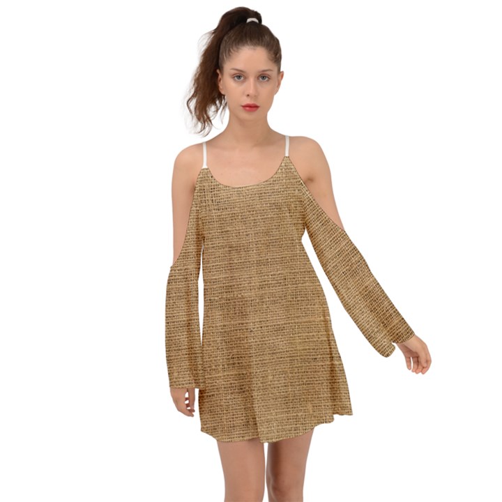 Burlap Texture Kimono Sleeves Boho Dress