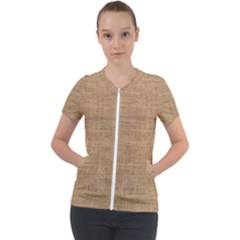 Burlap Texture Short Sleeve Zip Up Jacket by nateshop