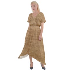 Burlap Texture Cross Front Sharkbite Hem Maxi Dress by nateshop