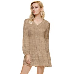 Burlap Texture Tiered Long Sleeve Mini Dress by nateshop