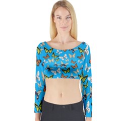 Butterflies Long Sleeve Crop Top by nateshop