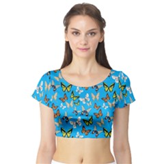 Butterflies Short Sleeve Crop Top by nateshop