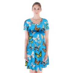 Butterflies Short Sleeve V-neck Flare Dress by nateshop