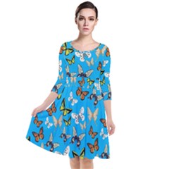 Butterflies Quarter Sleeve Waist Band Dress by nateshop