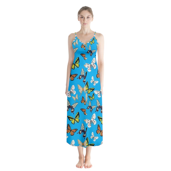 Butterflies Button Up Chiffon Maxi Dress