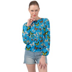 Butterflies Banded Bottom Chiffon Top by nateshop