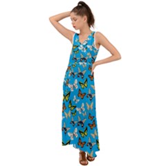 Butterflies V-neck Chiffon Maxi Dress by nateshop