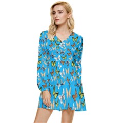 Butterflies Tiered Long Sleeve Mini Dress by nateshop