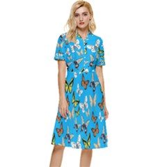 Butterflies Button Top Knee Length Dress by nateshop