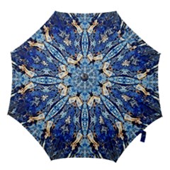 Cobalt On Gold Symmetry Hook Handle Umbrellas (medium) by kaleidomarblingart