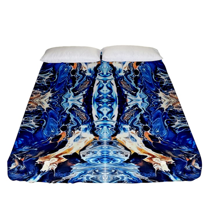 Cobalt on gold symmetry Fitted Sheet (Queen Size)