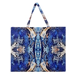 Cobalt On Gold Symmetry Zipper Large Tote Bag by kaleidomarblingart