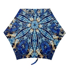 Cobalt On Gold Symmetry Mini Folding Umbrellas by kaleidomarblingart