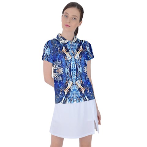 Cobalt On Gold Symmetry Women s Polo Tee by kaleidomarblingart