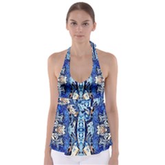 Cobalt On Gold Symmetry Babydoll Tankini Top by kaleidomarblingart