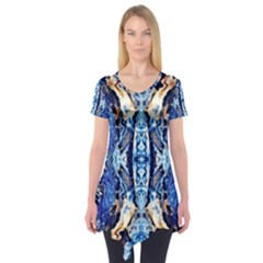 Cobalt On Gold Symmetry Short Sleeve Tunic  by kaleidomarblingart