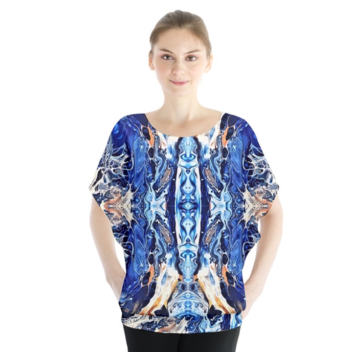 Cobalt on gold symmetry Batwing Chiffon Blouse