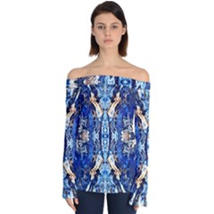 Cobalt On Gold Symmetry Off Shoulder Long Sleeve Top