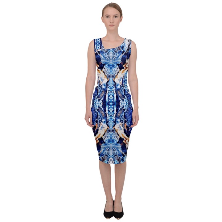 Cobalt on gold symmetry Sleeveless Pencil Dress