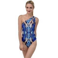 Cobalt On Gold Symmetry To One Side Swimsuit by kaleidomarblingart