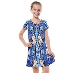 Cobalt On Gold Symmetry Kids  Cross Web Dress by kaleidomarblingart