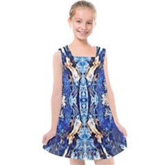 Cobalt On Gold Symmetry Kids  Cross Back Dress by kaleidomarblingart