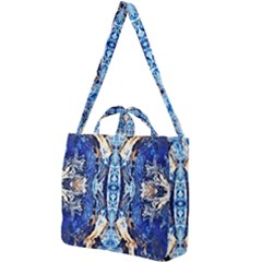 Cobalt On Gold Symmetry Square Shoulder Tote Bag by kaleidomarblingart