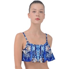 Cobalt On Gold Symmetry Frill Bikini Top by kaleidomarblingart