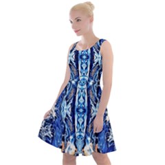 Cobalt On Gold Symmetry Knee Length Skater Dress by kaleidomarblingart