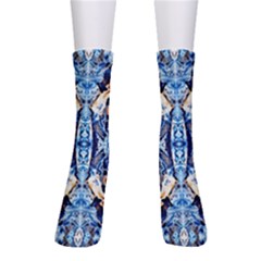 Cobalt On Gold Symmetry Crew Socks by kaleidomarblingart