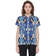 Cobalt On Gold Symmetry Short Sleeve Pocket Shirt by kaleidomarblingart