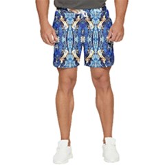 Cobalt On Gold Symmetry Men s Runner Shorts by kaleidomarblingart