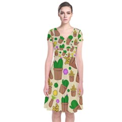 Cactus Short Sleeve Front Wrap Dress by nateshop