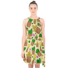 Cactus Halter Collar Waist Tie Chiffon Dress by nateshop