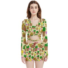 Cactus Velvet Wrap Crop Top And Shorts Set by nateshop