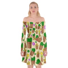 Cactus Off Shoulder Skater Dress by nateshop