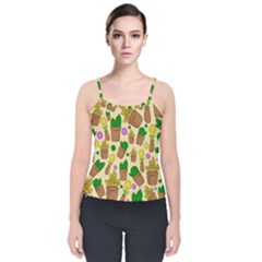 Cactus Velvet Spaghetti Strap Top by nateshop