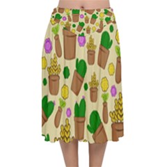 Cactus Velvet Flared Midi Skirt by nateshop