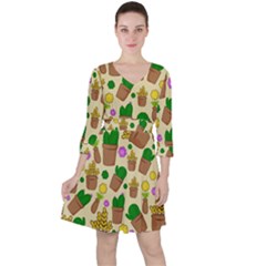 Cactus Quarter Sleeve Ruffle Waist Dress by nateshop