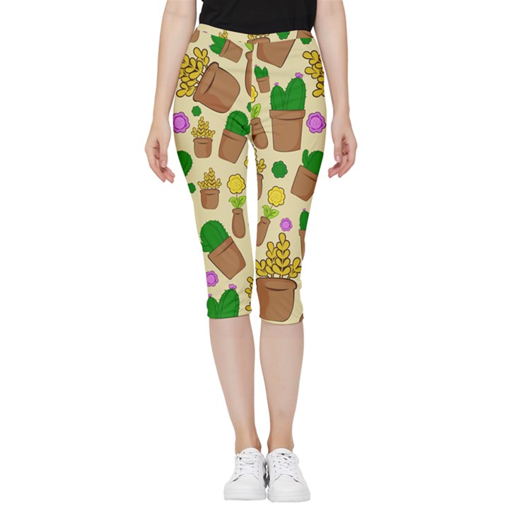 Cactus Inside Out Lightweight Velour Capri Leggings 