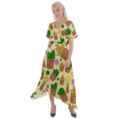 Cactus Cross Front Sharkbite Hem Maxi Dress by nateshop