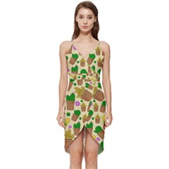 Cactus Wrap Frill Dress by nateshop