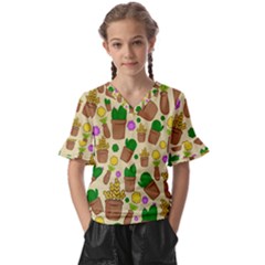 Cactus Kids  V-neck Horn Sleeve Blouse by nateshop