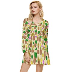 Cactus Tiered Long Sleeve Mini Dress by nateshop