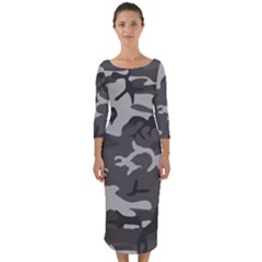 Camouflage Quarter Sleeve Midi Bodycon Dress by nateshop