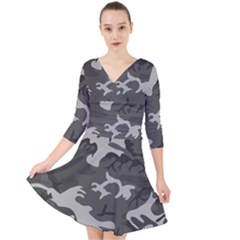 Camouflage Quarter Sleeve Front Wrap Dress by nateshop