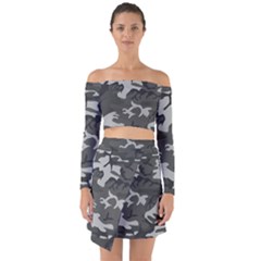 Camouflage Off Shoulder Top With Skirt Set by nateshop