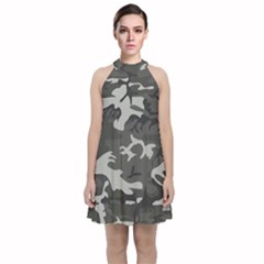 Camouflage Velvet Halter Neckline Dress  by nateshop