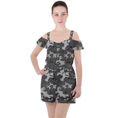 Camouflage Ruffle Cut Out Chiffon Playsuit